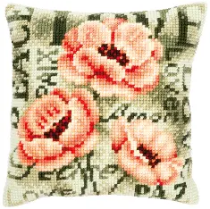 PN-0144839 Набір для вишивання хрестом (подушка) Vervaco Poppies "Персикові маки"