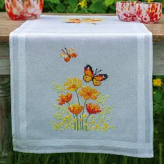 PN-0187941 Table Runner Cross Stitch Kit Vervaco "Orange Flowers and Butterflies"