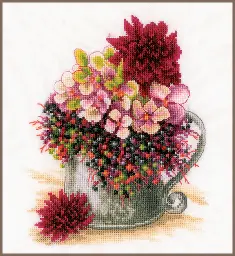 PN-0185110 Набор для вышивки крестом Lanarte, 19х24, лен 30, Pink blush bouquet
