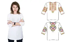 875-18/09 Рубашка жіноча під вишивку, біла, рукав 3/4, розмір 42