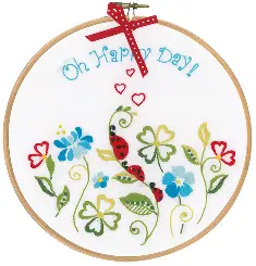 PN-0155045 Satin stitch kit with hoop Vervaco "Oh Happy day"