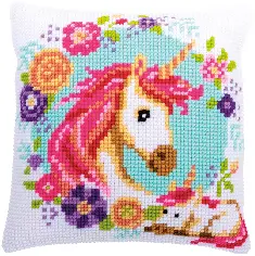 PN-0186593 Vervaco Cross Stitch Cushion "Mother and baby unicorn"