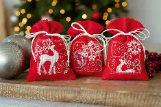 PN-0150819 Набір для вишивання хрестом (мішечки для саше) Vervaco Deers with snowflakes I "Олені та сніжинки"