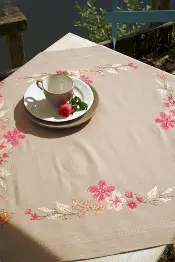 PN-0154963 Набір для вишивання хрестом (скатертина) Vervaco Pink Flowers "Рожеві квіти"