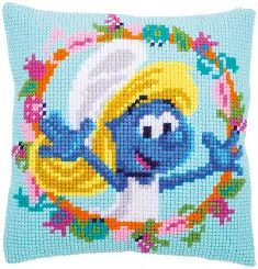 PN-0185160 Vervaco Cross Stitch Cushion "The Smurfs Smurfette"