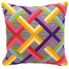 PN-0010865 Vervaco Long Stitch Cushion "Colourful diagonals on grey"