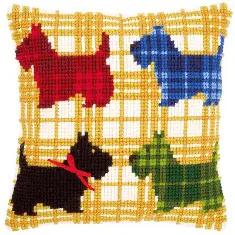 PN-0150016 Набір для вишивання хрестом (подушка) Vervaco Colourful doggies with bow "Красочні Скотті"