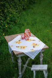 PN-0187348 Vervaco Tablecloth "Orange flowers and butterflies"