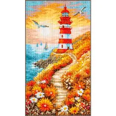 PN-0230712 Lanarte Cross Stitch Kit Flower Path with Lighthouse 20x36 cm