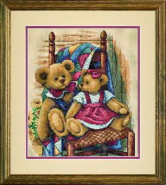 35103 Набір для вишивання хрестом Teddies on Quilt Ведмедики на стільці, 30*36см, DIMENSIONS