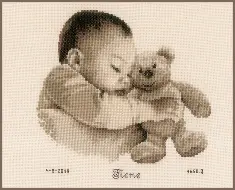 PN-0163566 Cross stitch kit Baby with a bear, 24x23, 14 aida, counted cross Vervaco