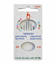 05881 Гобеленові та трикотажні голки з кольоровими вушками розмір №26, 6шт PONY