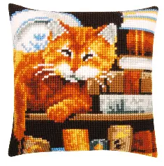 PN-0163873 Набір для вишивання хрестом (подушка) Vervaco Cat and Books "Кіт та книги"