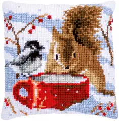 PN-0163871 Vervaco Cross Stitch Cushion "Squirrel and tit"