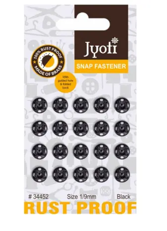 34452 Кнопки для одягу металеві, чорні, 9  мм, JYOTI. Каталог товарів. Інструменти та фурнітура. Інструменти ЧМ