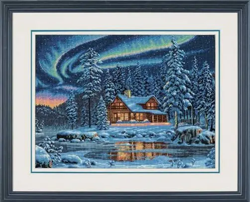 35212 Набор для вышивания крестом DIMENSIONS Aurora Cabin "Домик у Авроры". Catalog. Kits