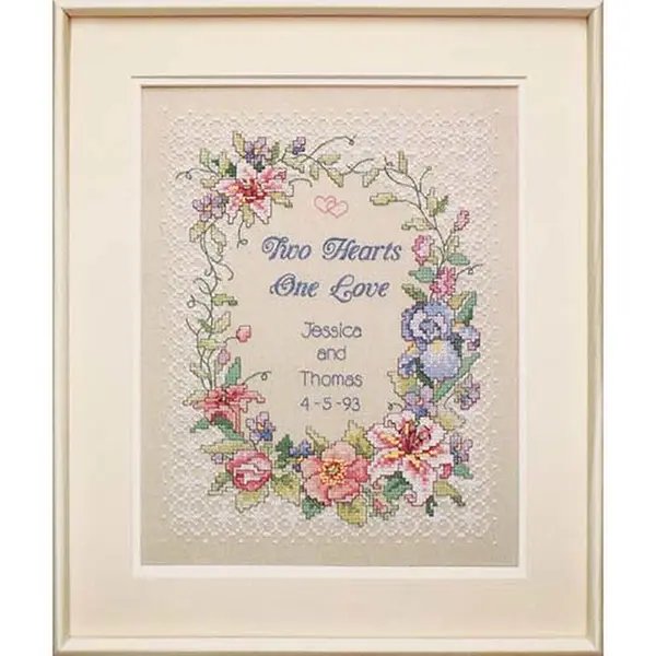 03122 Набор для вышивания крестом DIMENSIONS Two Hearts Wedding Record "Свадебная метрика. Два сердца". Catalog. Kits