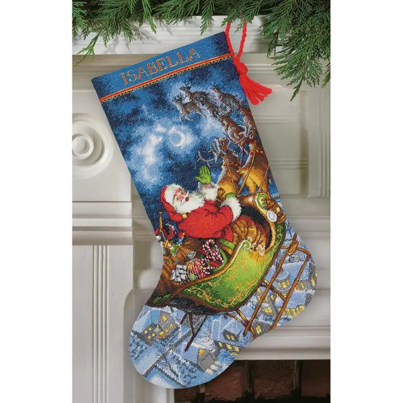 70-08923 Набор для вышивания крестом DIMENSIONS Santa's Flight. Stocking "Полет Санты. Чулок". Catalog. Kits