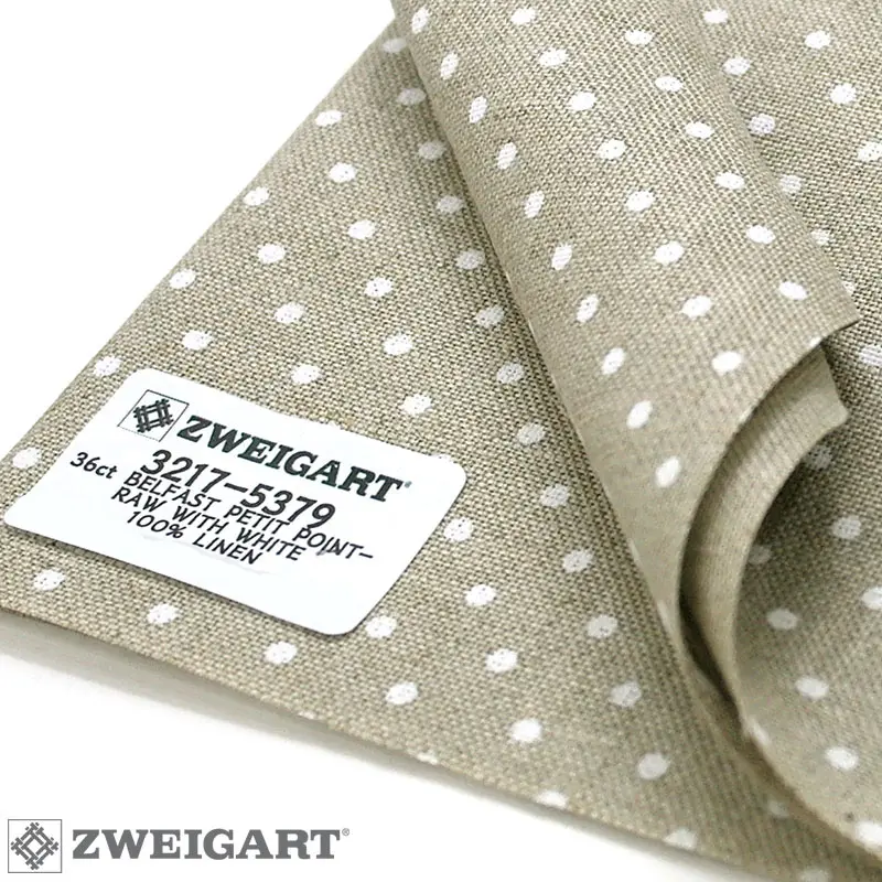 3217/5379 Edinburgh Petit Point 36 (ширина 140см) лен в белый горошек Zweigart. Каталог товарів. Вишивання/Шиття. Тканини