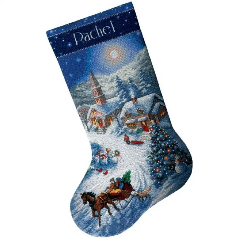 08712 Набор для вышивания крестом DIMENSIONS Sleigh Ride at Dusk. Stocking "Поездка на санях в сумерках. Чулок". Catalog. Kits