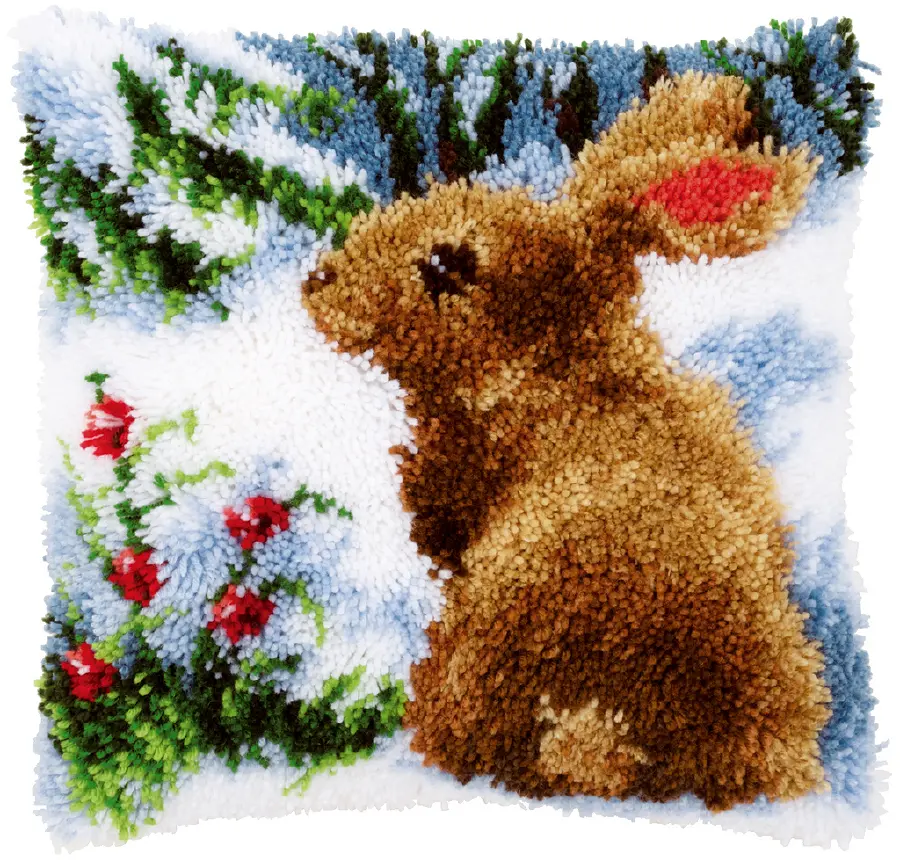 PN-0147712 Набор для вышивания ковровая техника Rabbit in the snow Кролик на снегу 40х40 (подушка). Catalog. Kits