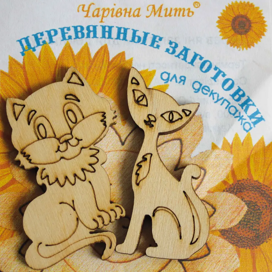 7041-F Деревянные заготовки для декупажа. Кот и кошка. Каталог товарів. Творчість. Фанерні заготівки під декупаж
