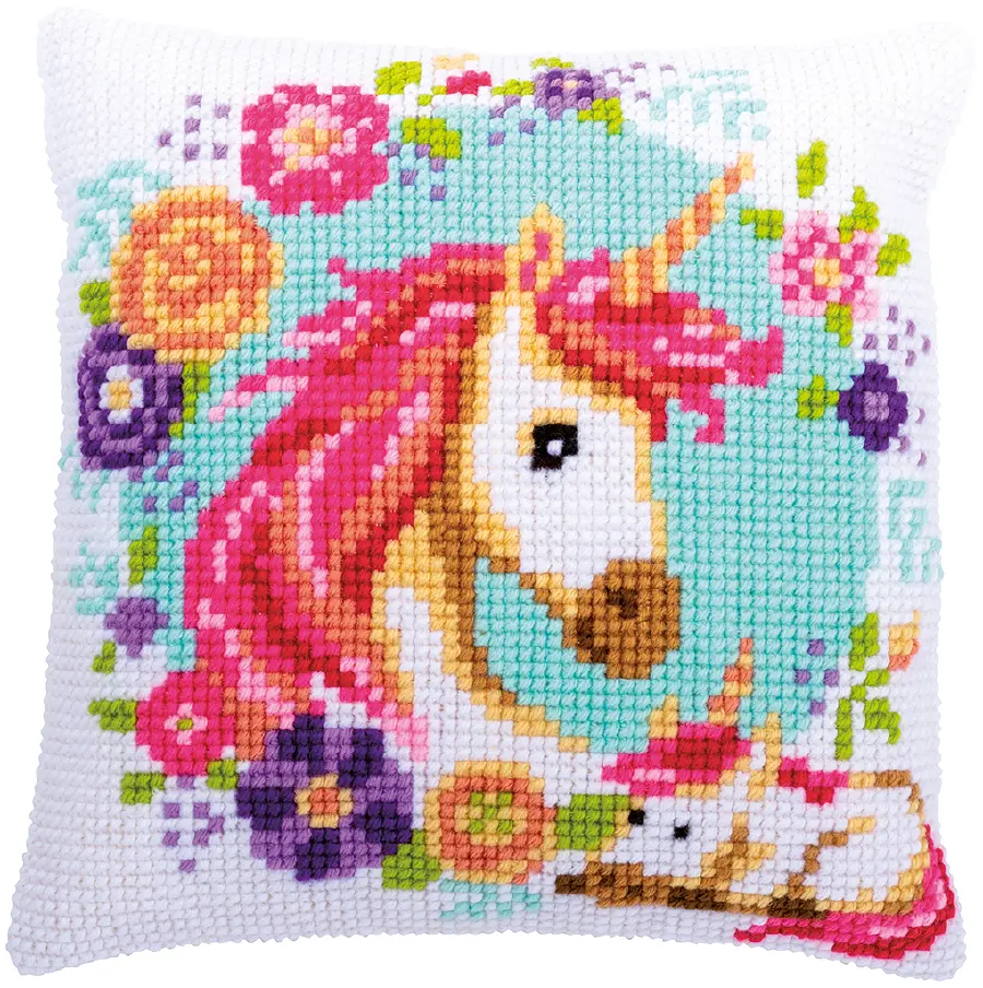 PN-0186593 Набор для вышивания крестом (подушка) Vervaco Mother and baby unicorn "Мать и ребенок единорог". Каталог товарів. Набори