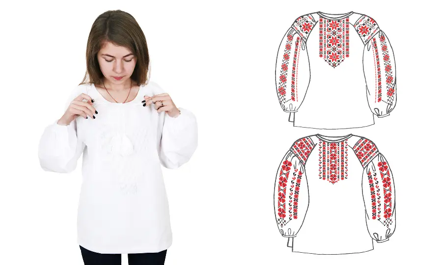ТПК-162 38-11/08 Сорочка женская под вышивку, белая, длинный рукав, размер 42. Каталог товарів. Вишивання/Шиття. Одяг для вишивання