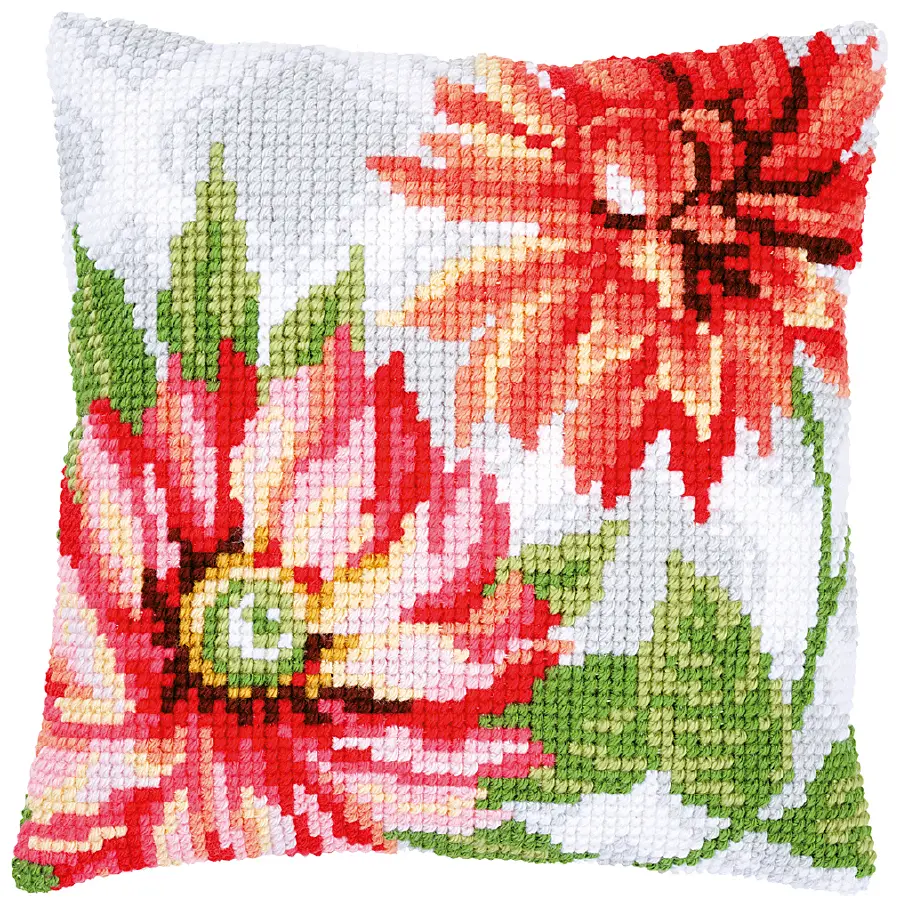 PN-0170570 Набор для вышивания крестом (подушка) Vervaco Pink flowers "Розовые цветы". Catalog. Kits
