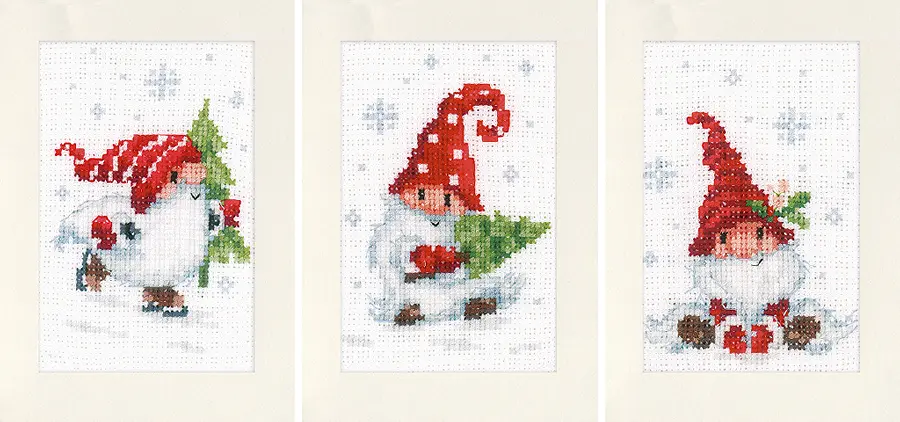 PN-0189708 Набор для вышивания крестом (открытки) Vervaco Christmas gnomes "Рождественские гномы". Каталог товарів. Набори