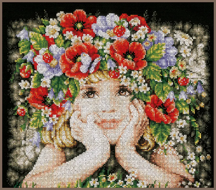 PN-0156698 Набор для вышивки крестом LanArte Girl with flowers "Девушка с цветами". Каталог товарів. Набори