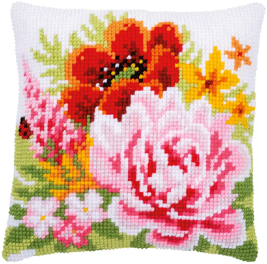 PN-0184990 Набор для вышивания крестом (подушка) Vervaco Colourful flowers "Красочные цветы". Каталог товарів. Набори