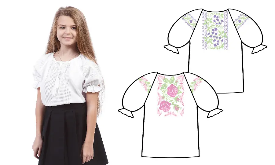 159-12-09 Сорочка для девочек под вышивку, белая, короткий рукав, размер 38. Каталог товарів. Вишивання/Шиття. Одяг для вишивання