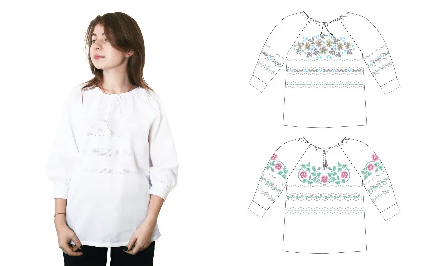 827-14/09 Сорочка женская под бисер, белая, 3/4 рукав, размер 46. Каталог товарів. Вишивання/Шиття. Одяг для вишивання