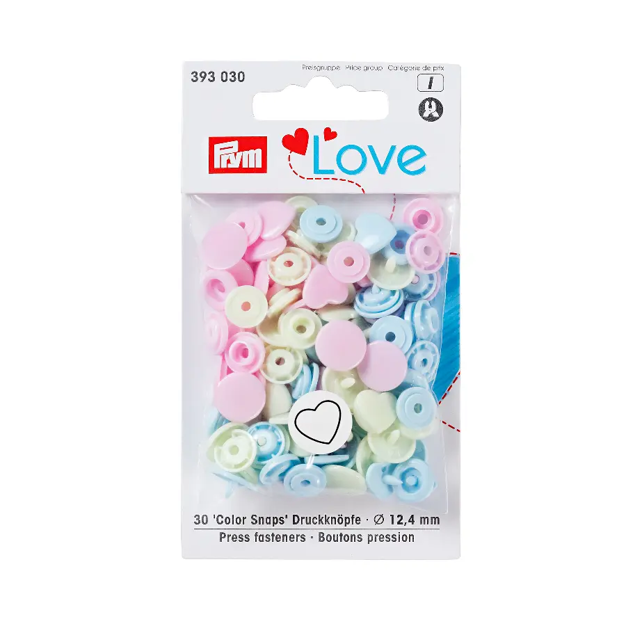 393030 Кнопки Color, сердце 12,4мм (розового, зеленого и голубого цвета), Prym. Каталог товарів. Вишивання/Шиття. Фурнітура Prym