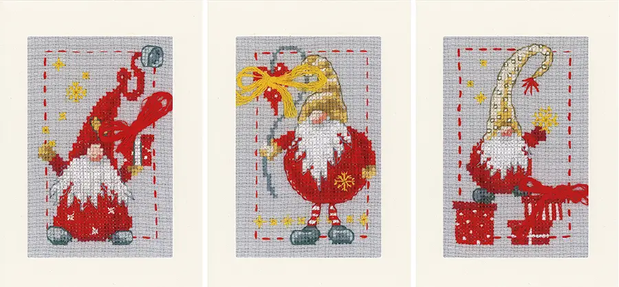 PN-0185078 Набор для вышивания крестом (открытки) Vervaco Christmas gnomes "Рождественские гномы". Catalog. Kits