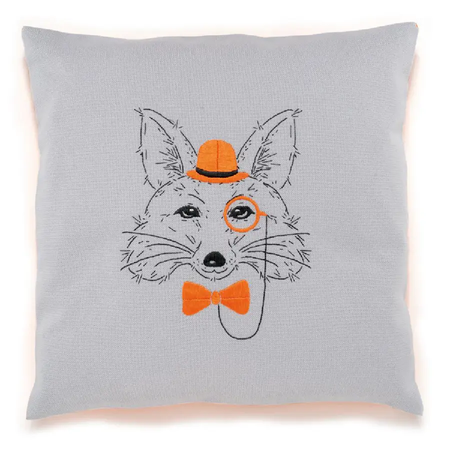 PN-0156060 Набор для вышивания гладью (подушка) Vervaco Fox with Orange Glasses "Лис в оранжевом пенсне". Каталог товарів. Набори