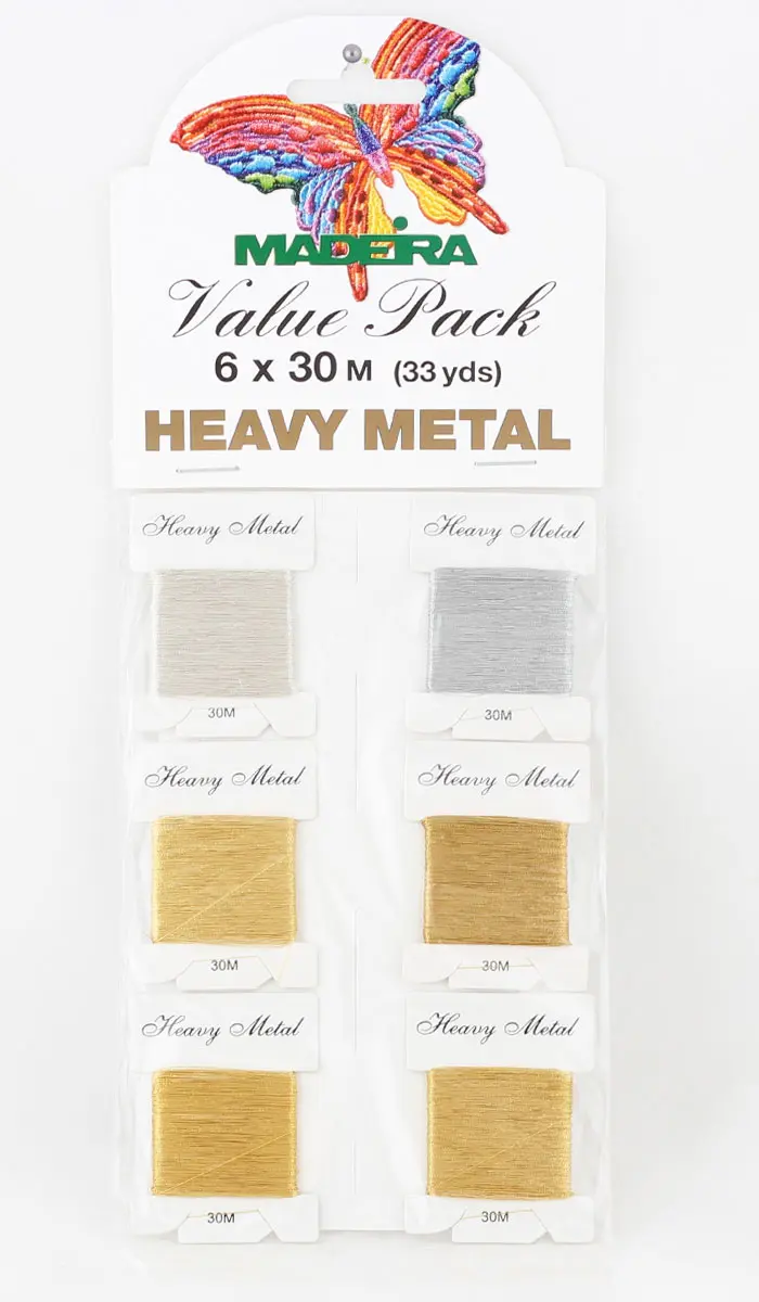 9701 HeavyMetall №40 6 карточек х 30 м блестящие нитки для вышивания (Value Packs). Каталог товарів. Вишивання/Шиття. Продукція Madeira. Нитки